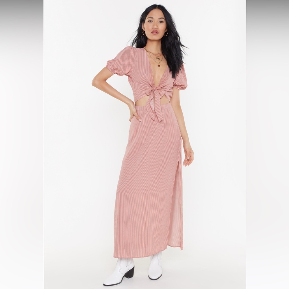 Front tie striped top & maxi skirt